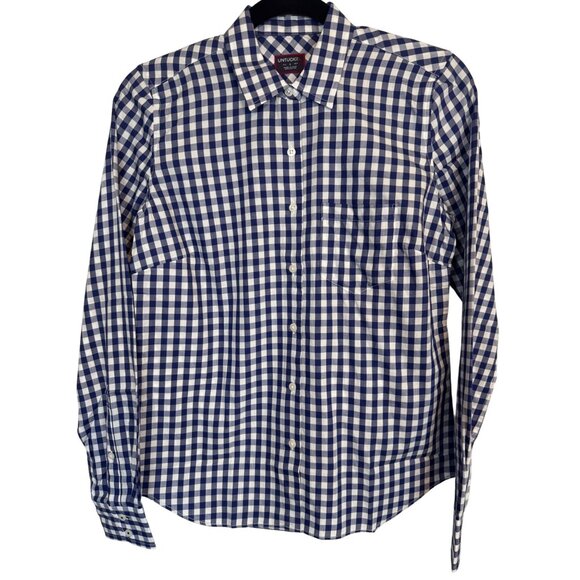 2/$30 NWOT Untuckit "0" Womens Navy Blue & White Gingham Checkered - Picture 1 of 14
